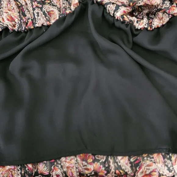 ZARA New Paisley Floral Print Metallic Boho Tiered Full Black Midi Skirt - Picture 7 of 13